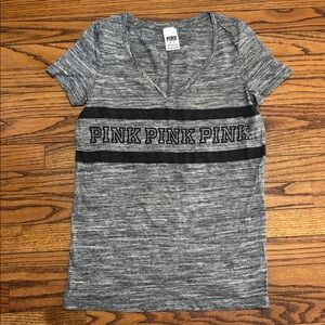 Victoria's Secret Pink Gray V-Neck Tee Vintage